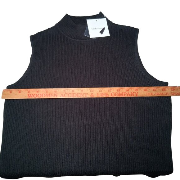 Croft And Barrow Ribbed Knit Shirt Women Medium Black Mock Neck Sleeveless NEW - Picture 3 of 10